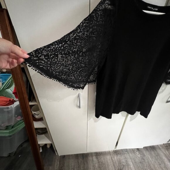 Elegant Black T with Lace sleeves  Discounted Shipping - Picture 3 of 6